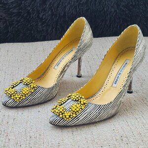 Manolo Blahnik Women Heels Sandal Crystal-embellished Pumps Shoes Italy Size 35
